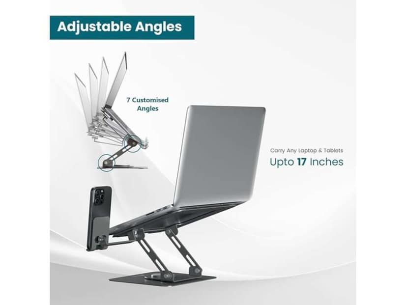 Portronics My Buddy K9 Pro 2-in-1 Laptop & Phone Stand with 360° Rotating Base, Adjustable Height & Angle, Foldable Metal Design, Heat Dissipation, Universal Fit for 10–15.6” Laptops view 2