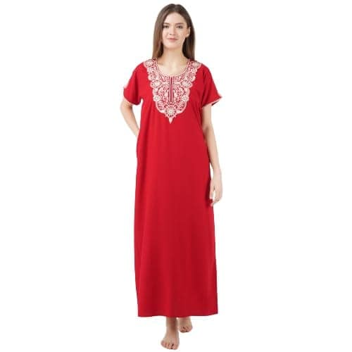 KOI SLEEPWEAR lizzybizzy Nightgown with White Floral Embroidery with Pockets Comfortable for Women (Free Size) view 6