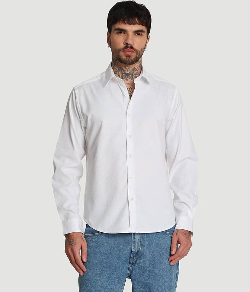 Bene Kleed Poly Cotton Regular Fit Self Design Full Sleeves Men's Casual Shirt - White ( Pack of 1 ) view 2