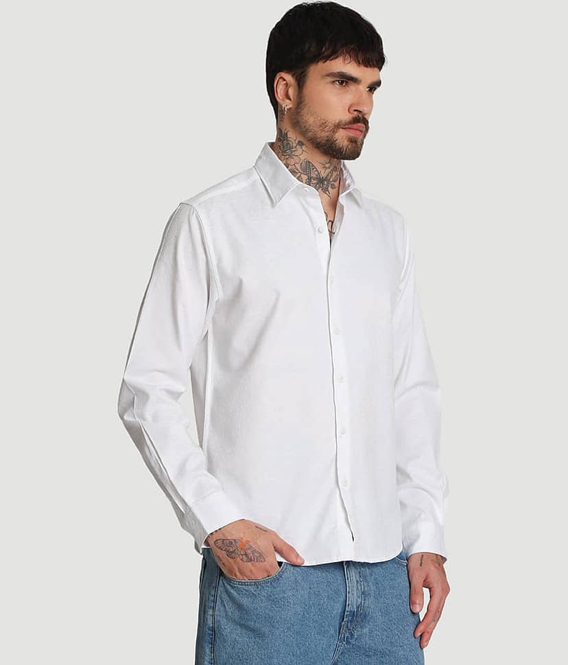 Bene Kleed Poly Cotton Regular Fit Self Design Full Sleeves Men's Casual Shirt - White ( Pack of 1 ) view 3