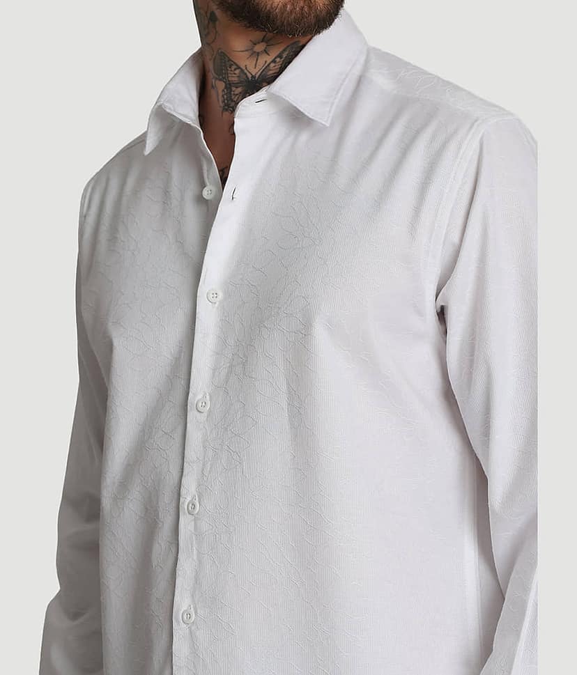 Bene Kleed Poly Cotton Regular Fit Self Design Full Sleeves Men's Casual Shirt - White ( Pack of 1 ) view 5