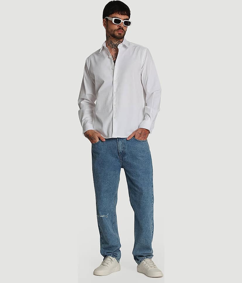 Bene Kleed Poly Cotton Regular Fit Self Design Full Sleeves Men's Casual Shirt - White ( Pack of 1 ) view 7