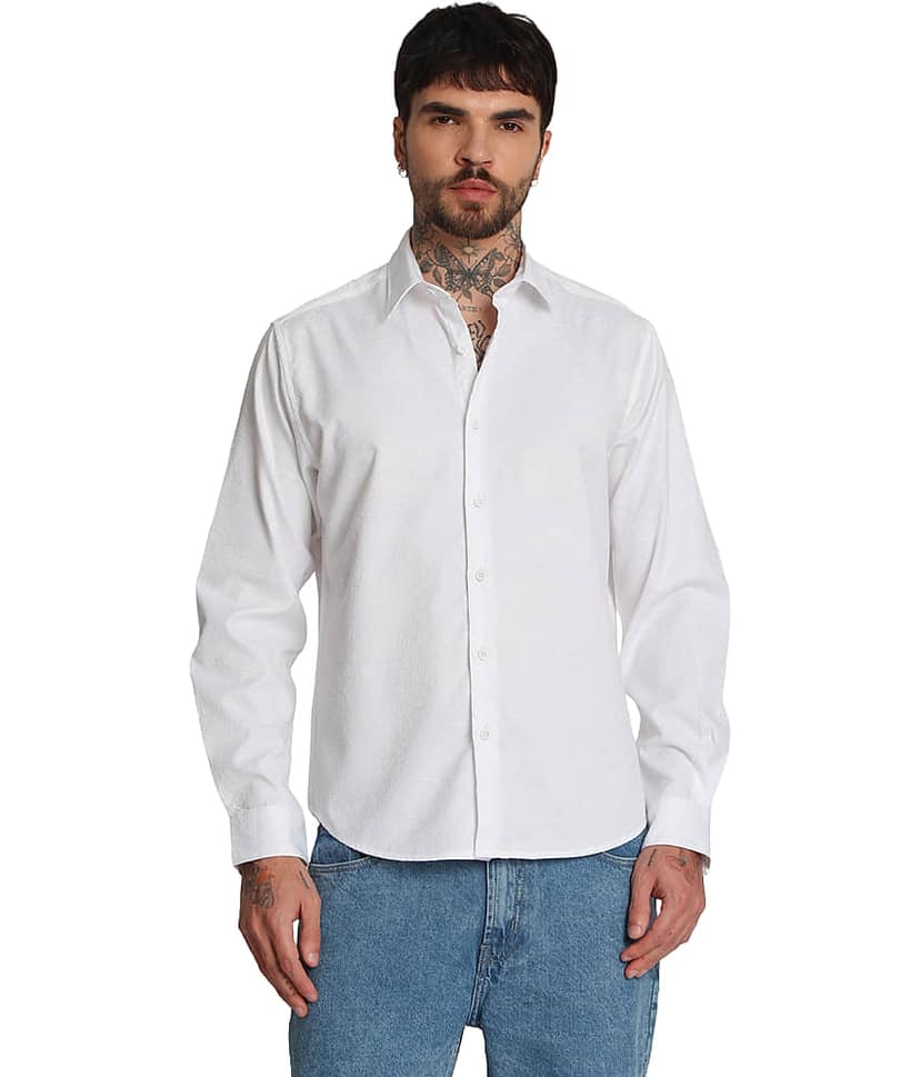 Bene Kleed Poly Cotton Regular Fit Self Design Full Sleeves Men's Casual Shirt - White ( Pack of 1 ) view 8