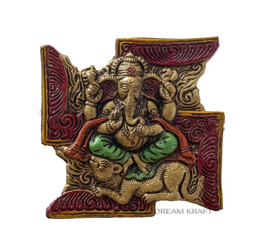 DreamKraft Lord Ganesha On Swastik with Om Showpiece Wall Hanging (Multicolour, 21 cm)