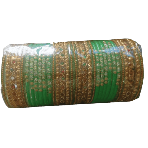 Green and Gold Bangles with Rhinestones