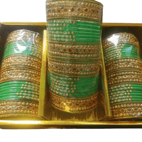 Green and Gold Bangles with Rhinestones view 3