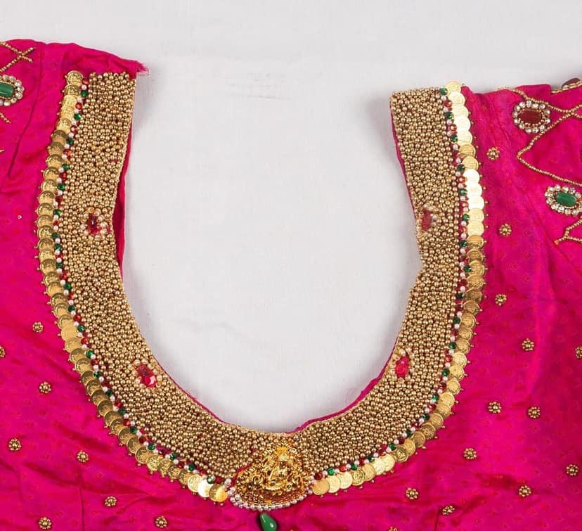 Embroidered Pink Saree Blouse with Stone and Bead Detailing view 4