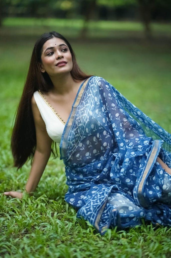 KaisorI Malhar Rajani Kota blockprinted cotton silk saree view 10