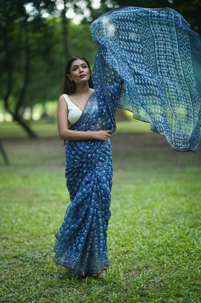 KaisorI Malhar Rajani Kota blockprinted cotton silk saree view 4