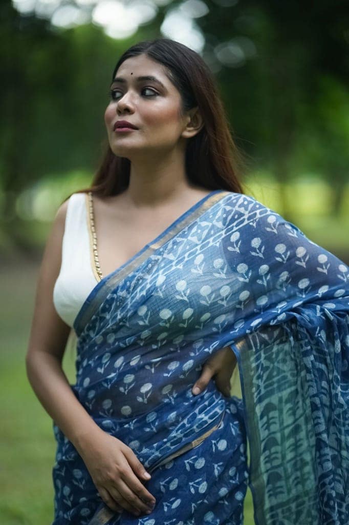 KaisorI Malhar Rajani Kota blockprinted cotton silk saree view 5