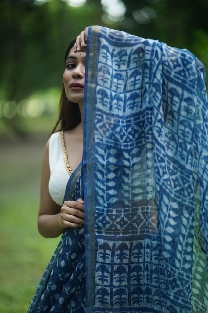 KaisorI Malhar Rajani Kota blockprinted cotton silk saree view 6