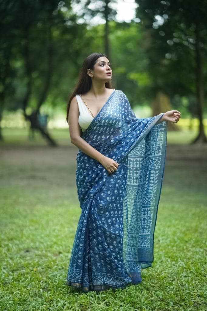 KaisorI Malhar Rajani Kota blockprinted cotton silk saree view 7