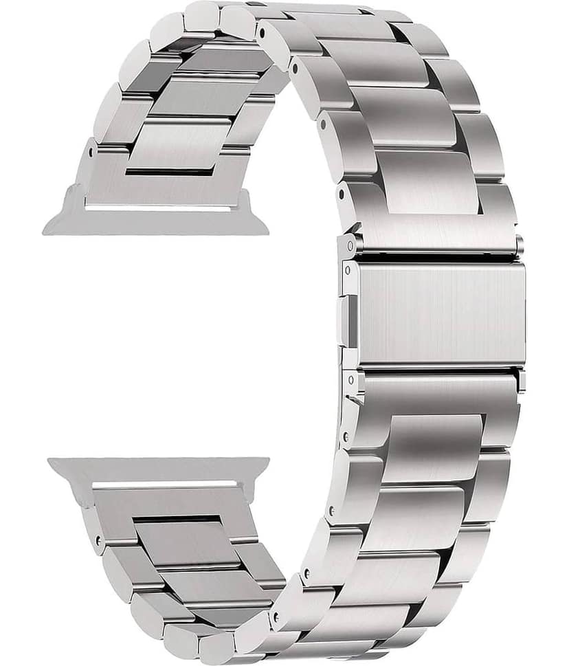 Lorenz Premium Stainless Steel Strap 42/44/45/49mm Compatible | Metal Link Bracelet Band with Butterfly Clasp | Adjustable Durable Band for Series 1-9, SE & Ultra (Silver) view 2