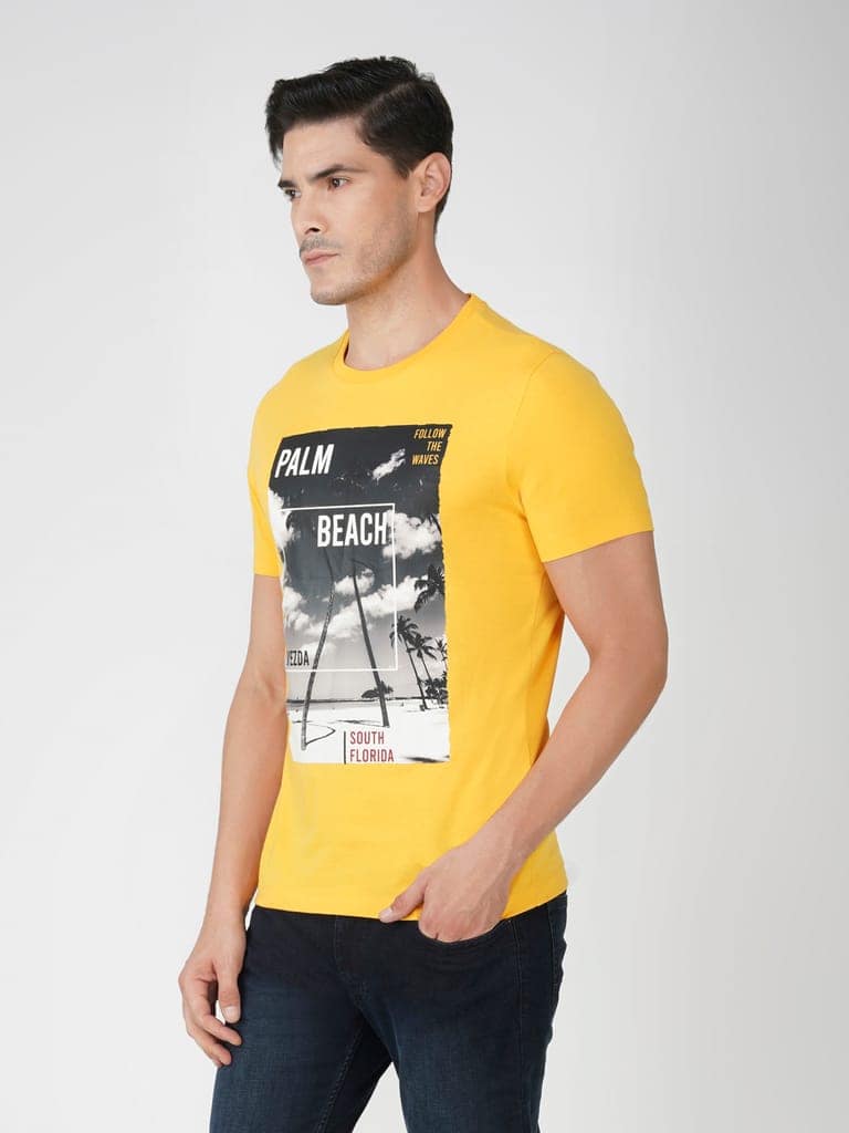 Men’s Breathable Cotton Graphic Tee for Casual Wear-Yellow view 3