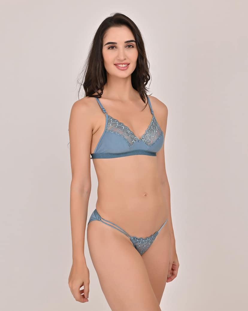 SVAHA Women's Non-Padded Lace Bra and G-String Set (Pack of 3) Multicolor view 4