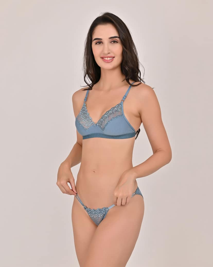 SVAHA Women's Non-Padded Lace Bra and G-String Set (Pack of 3) Multicolor view 5