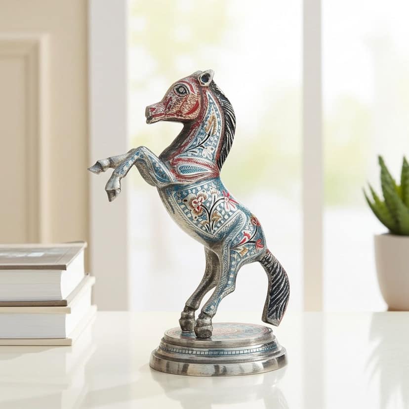 Decorative Jumping Horse Brass Statue For Positive Energy & Success, Height : 11.5 Inch (ANMAS030 B) view 2