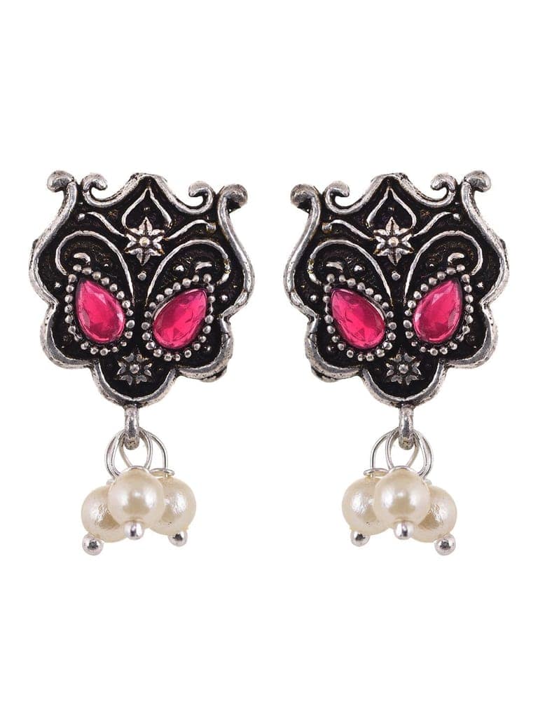 Oxidised Silver Plated Red stone Studded & Pearl Beaded Tribal Necklace Jewellery Set view 4