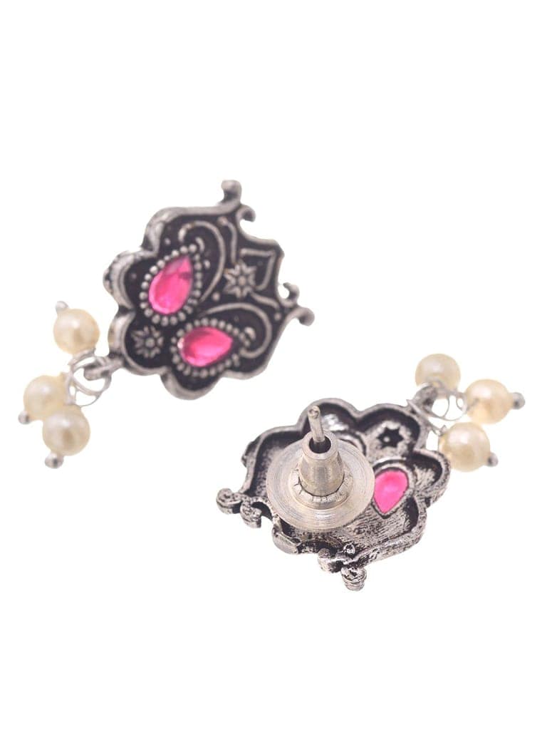 Oxidised Silver Plated Red stone Studded & Pearl Beaded Tribal Necklace Jewellery Set view 7