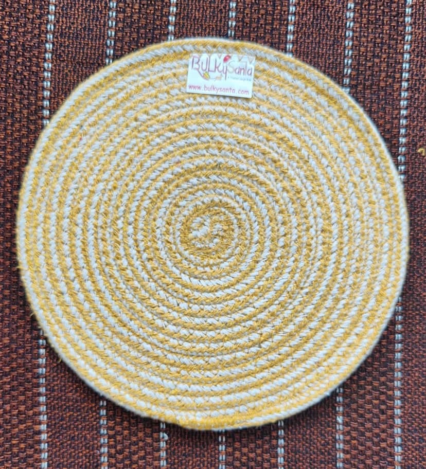 Round table mats cotton placemats (pack of 1) | Hotpads / trivets 9", Heat Resistant, Reversible Use (Yellow) by Bulky Santa