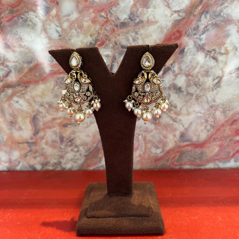 Kundan Pearl Earrings With Polki Stones By Dia Art Jewels view 3