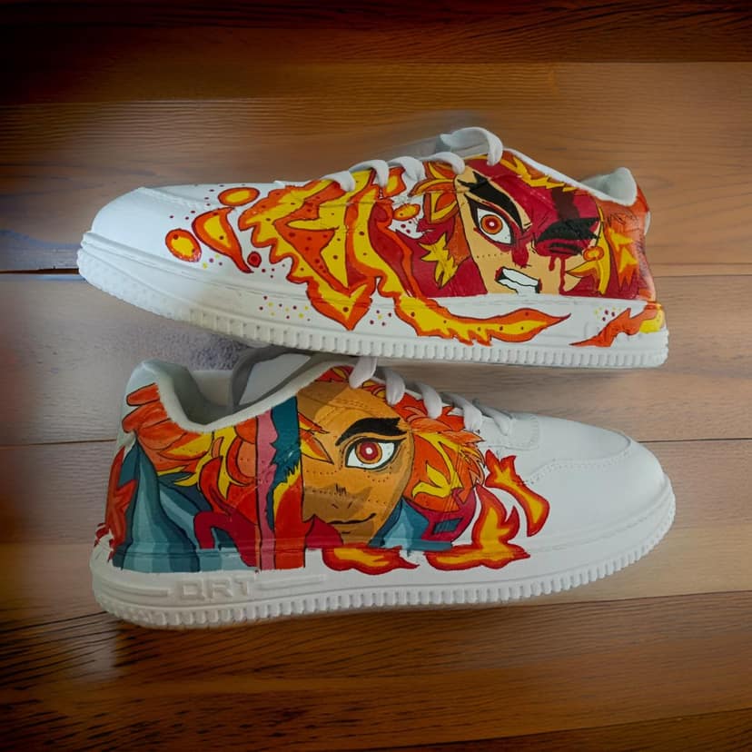 Hand-Painted Demon Slayer Anime Sneakers - Customized Shoes for Fans