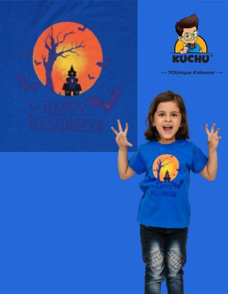 KUCHU Unisex T-Shirt | Buddha Print | 10–11 Years | Cotton Modal Fabric | Soft Feel | Breathable | Digitally Printed | Vibrant Colour Blue view 4