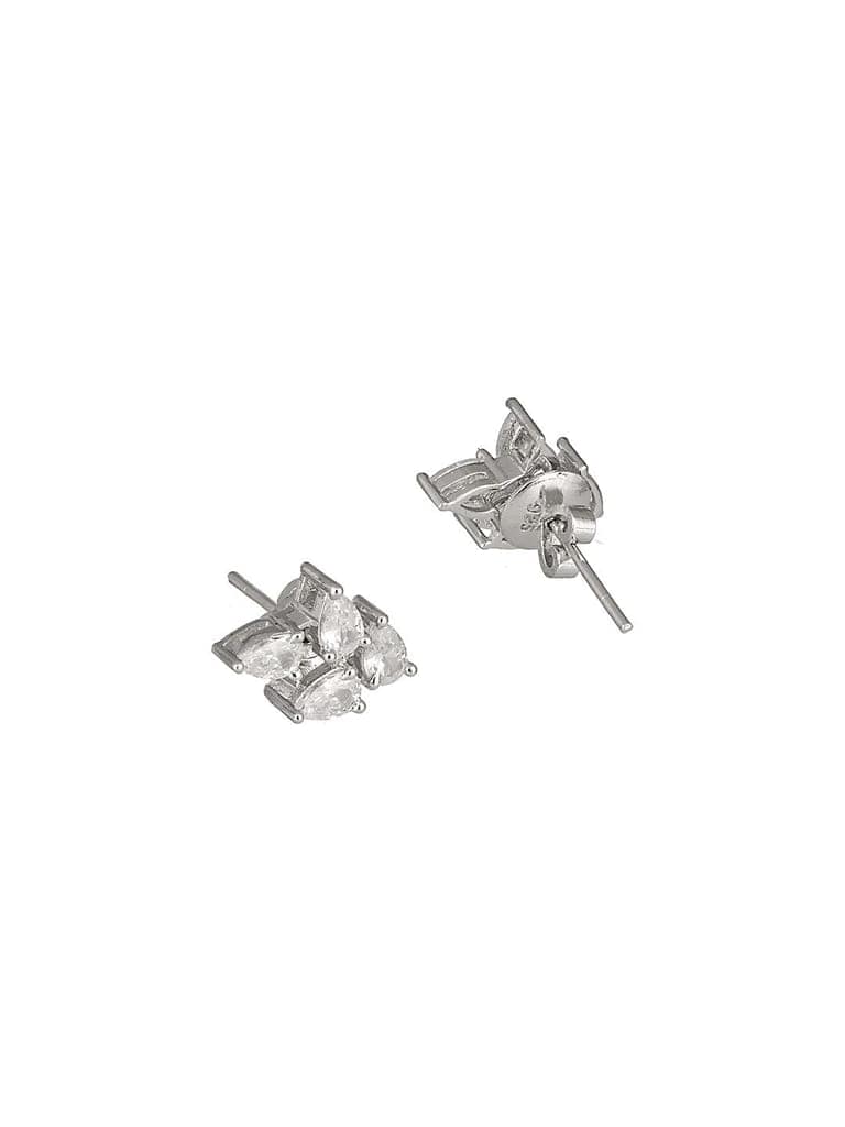 925 Sterling Silver AD Studded Rhodium Plated Leafy Studds Earrings view 7