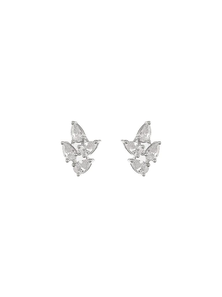 925 Sterling Silver AD Studded Rhodium Plated Leafy Studds Earrings view 8