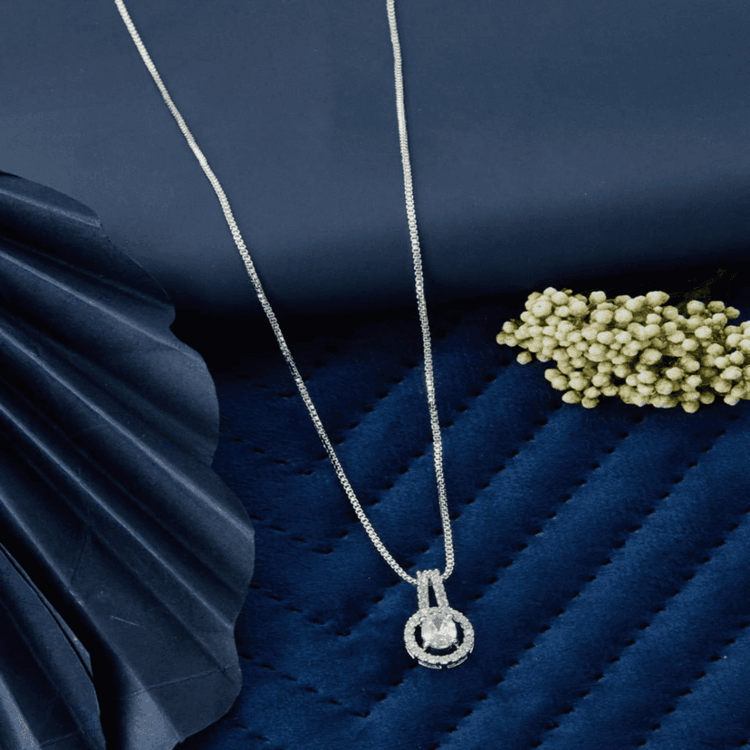 fancy Sliver A.D Chain Pendant For Girls And Women's (5) & Silver Diamond Oxidised Earrings Jhumka (9) & AD Stone Silver Free Size Finger Ring (COMBO PACK OF 2 PIC & 1 PAIRS) view 4