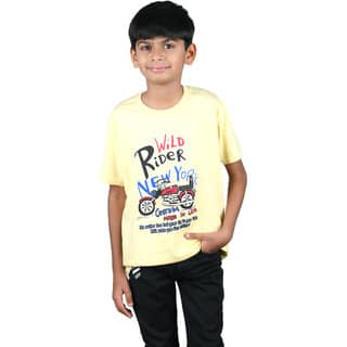 Kid Kupboard Cotton Boys T-Shirt, Light Yellow, Full-Sleeves, 8-9 Years KIDS8257