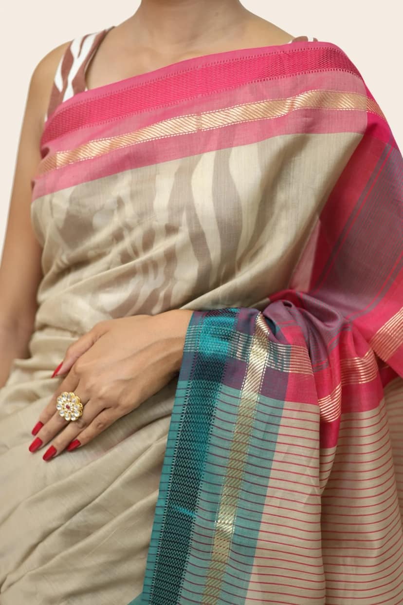 Dazzling Narmada Waves handloom Saree with Tassels – Tussar view 2
