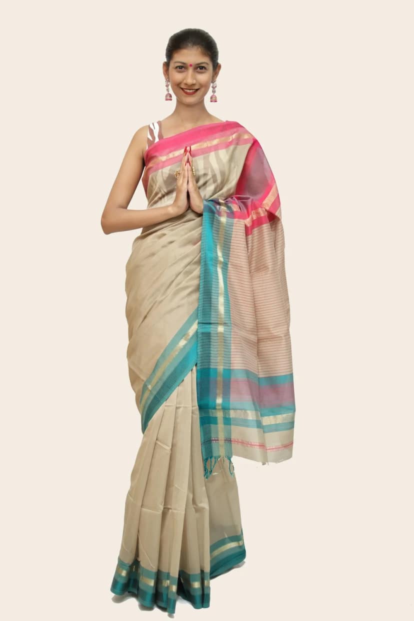 Dazzling Narmada Waves handloom Saree with Tassels – Tussar view 3