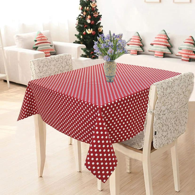 AIRWILL 100% Cotton Polka Pattern 2 Seater Square Table Cover Sized, 36x36 inches (Red, Pack of 1)