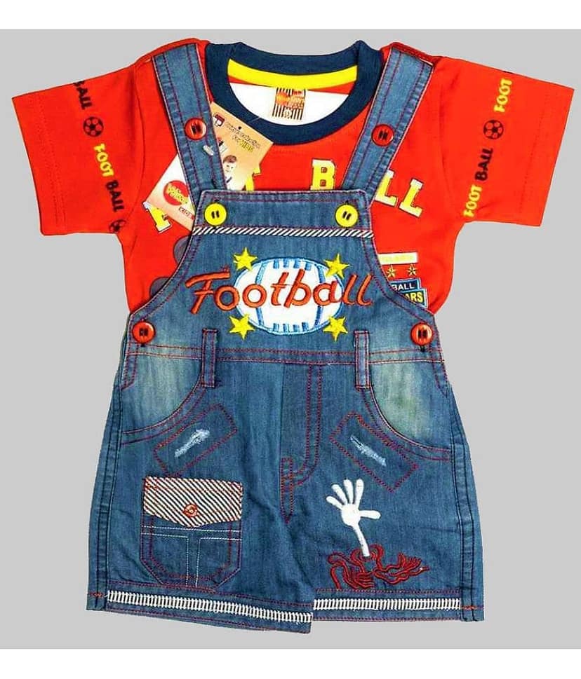 Wise Guys Pack of 1 Baby Boys Denim Dungaree Sets ( Red & Blue )