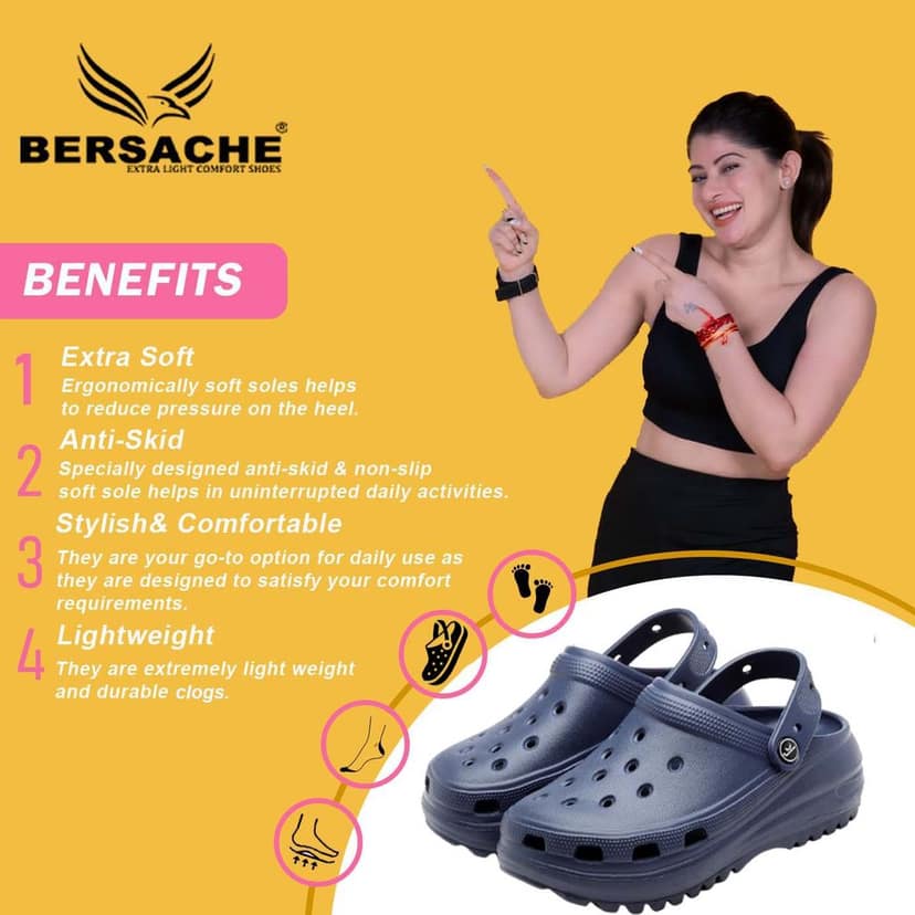 Bersache Extra Soft Classic Casual with Back Strap Regular wear with Ultra Soft & Flexibility Technology Clog for Women's view 2