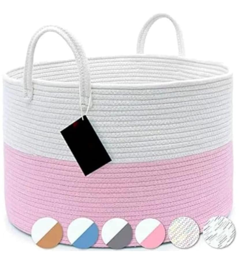 Generic Cotton Pack Of_1 14x12 Inch Laundry Storage Basket For Clothes (Pink-White)-PID66457
