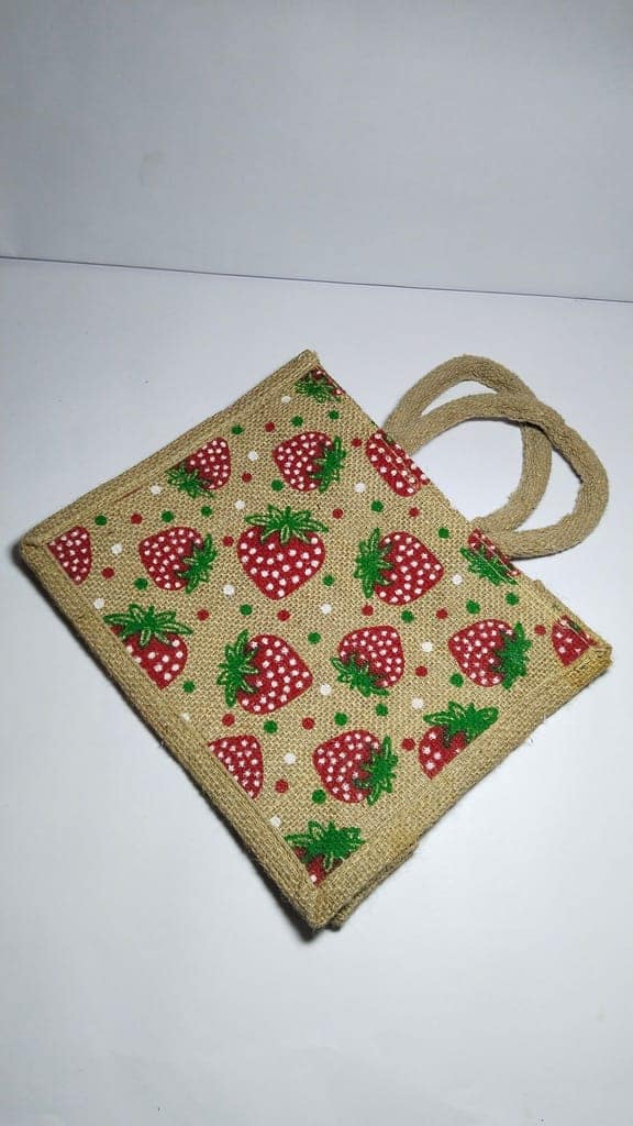 Strawberry Fields Forever Handwoven Jute Tote Bag view 2