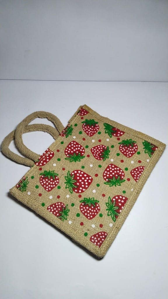 Strawberry Fields Forever Handwoven Jute Tote Bag view 3