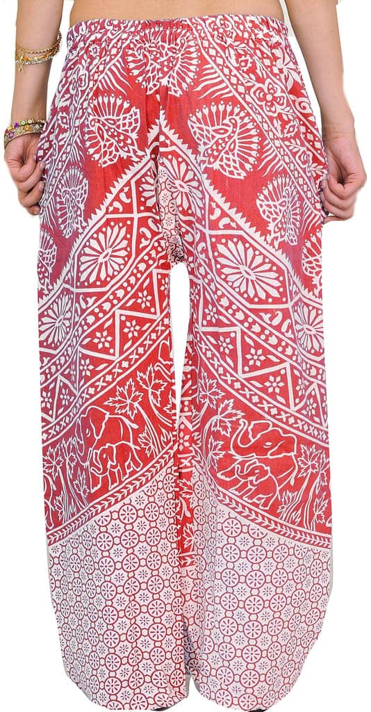 Hot-Coral Casual Trousers from Pilkhuwa with Printed Palm Trees view 2