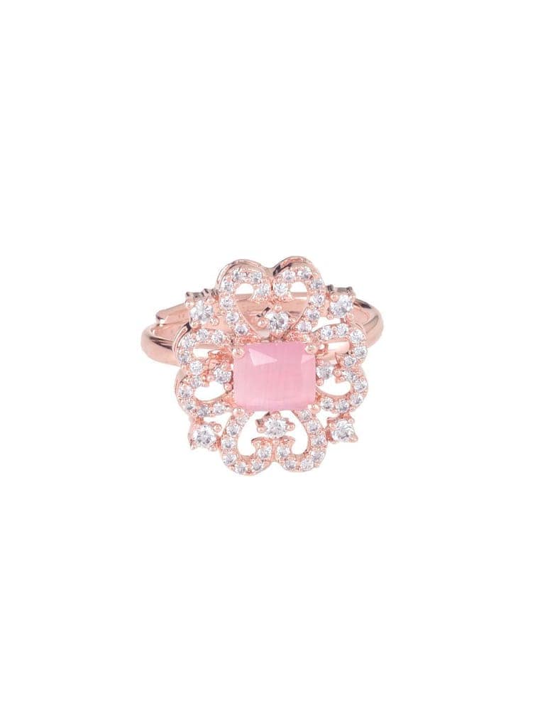 Rose Gold plated Pink AD studded handcrafted adjustable Ring for Women & Girls view 2