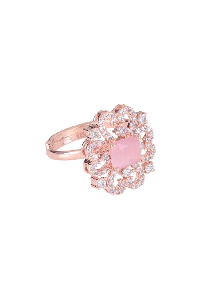 Rose Gold plated Pink AD studded handcrafted adjustable Ring for Women & Girls view 3