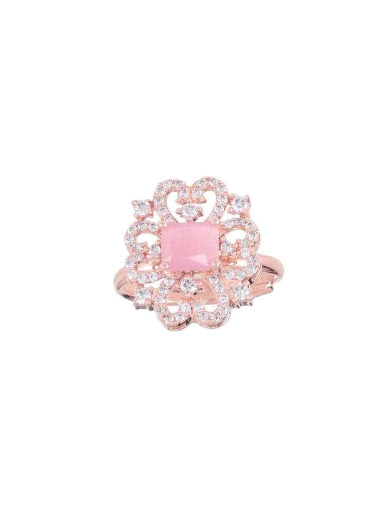 Rose Gold plated Pink AD studded handcrafted adjustable Ring for Women & Girls view 5