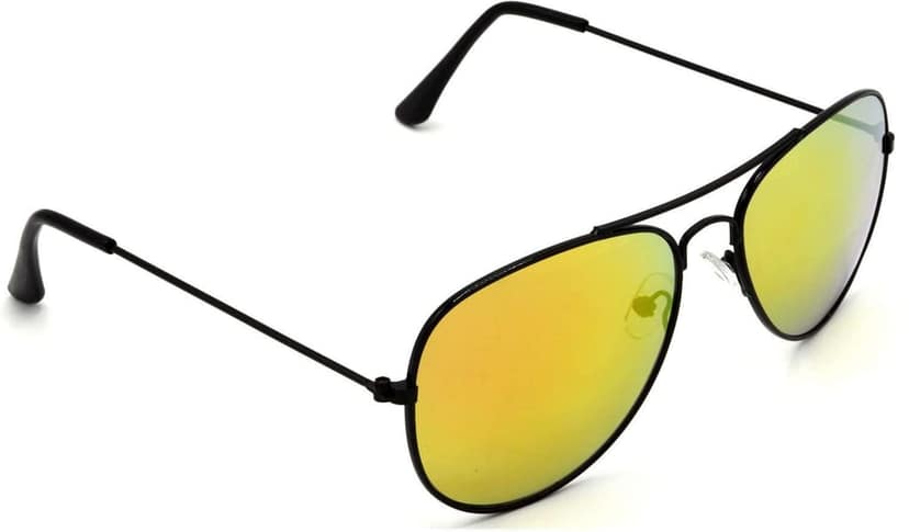 HRINKAR Unisex Pilot Sunglasses Black & Golden Frame, Golden & Silver Lens (Medium) - Pack of 2 view 6
