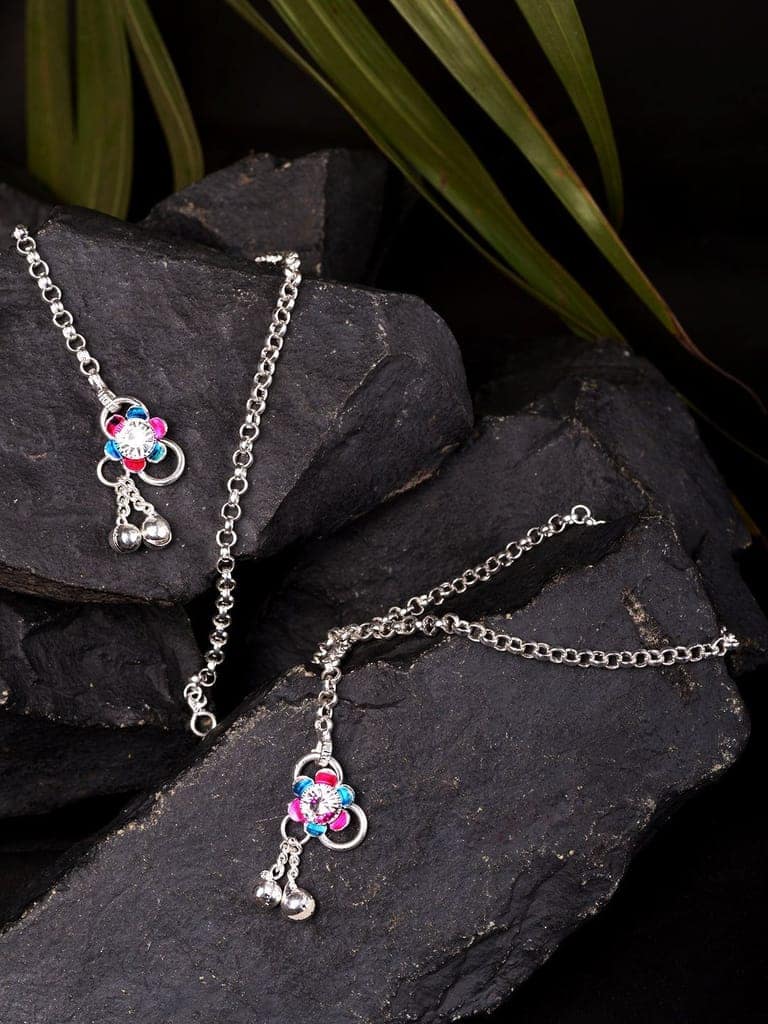 Silver Toned AD studded Ethnic Bridal Anklet Anklet view 2