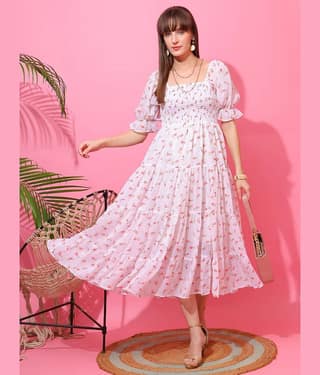 Sheetal associates Women Georgette Printed Fit & Flare Dress ( Pink )