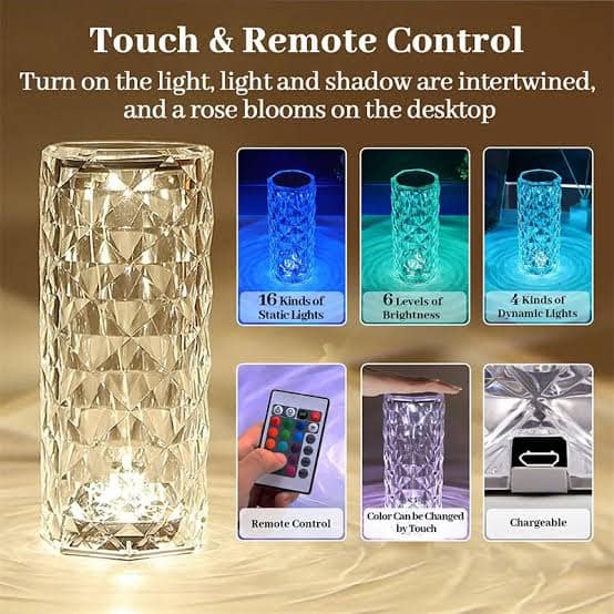 Crystal Rose Diamond LED Table Lamp with Remote, RGB Touch Control Night Light view 6
