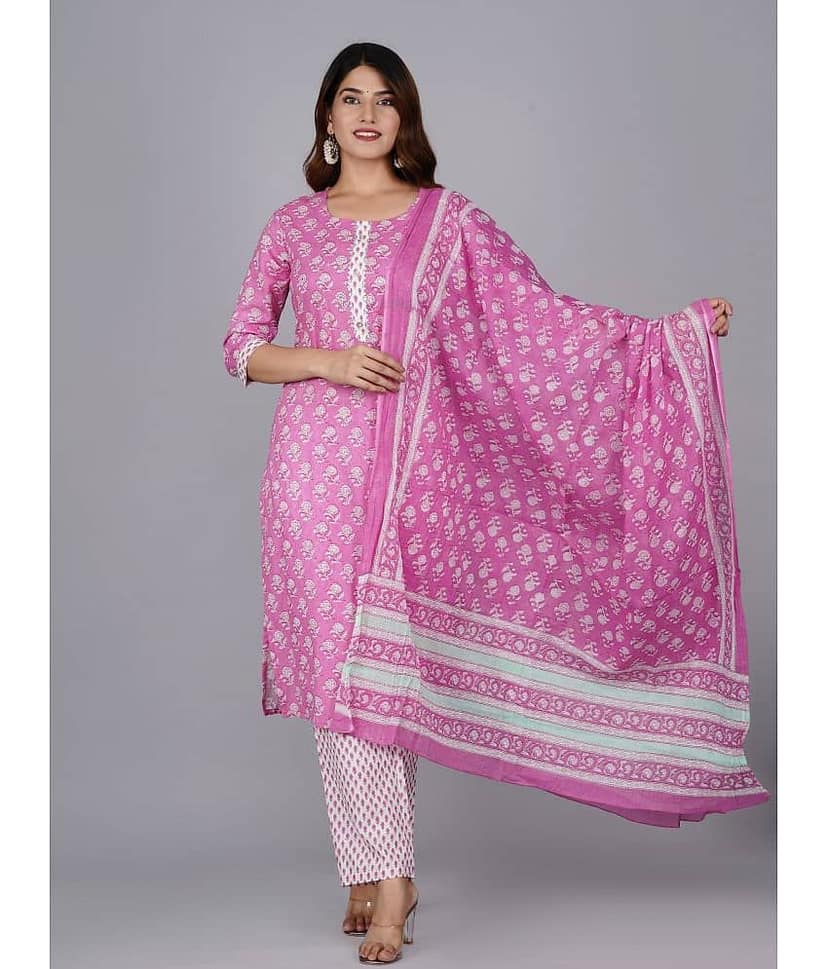 Mishree Collection - Turquoise Straight Cotton Women's Stitched Salwar Suit ( Pack of 1 )