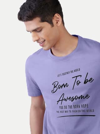 Men Purple Printed Born to be Awesome T-shirt