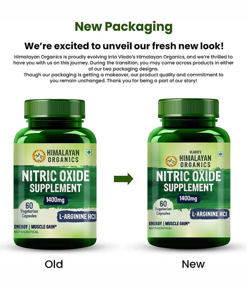 Vlado's Himalayan Organics Nitric Oxide Supplement with L- Arginine HCL 1400mg/Serve 60 Caps view 2